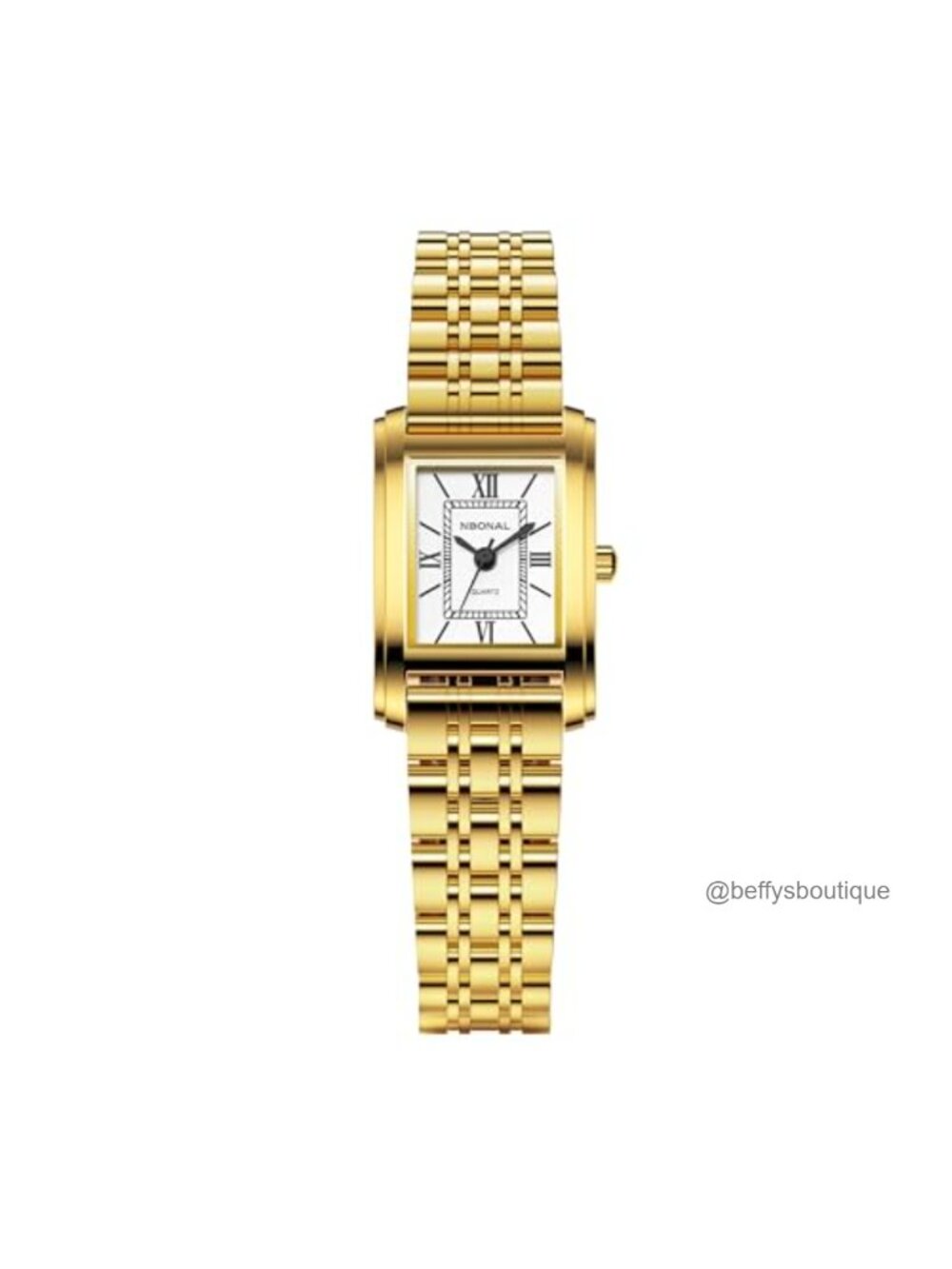 Vintage Rectangle Watch Gold Plated Stainless Steel White Roman Dial Small